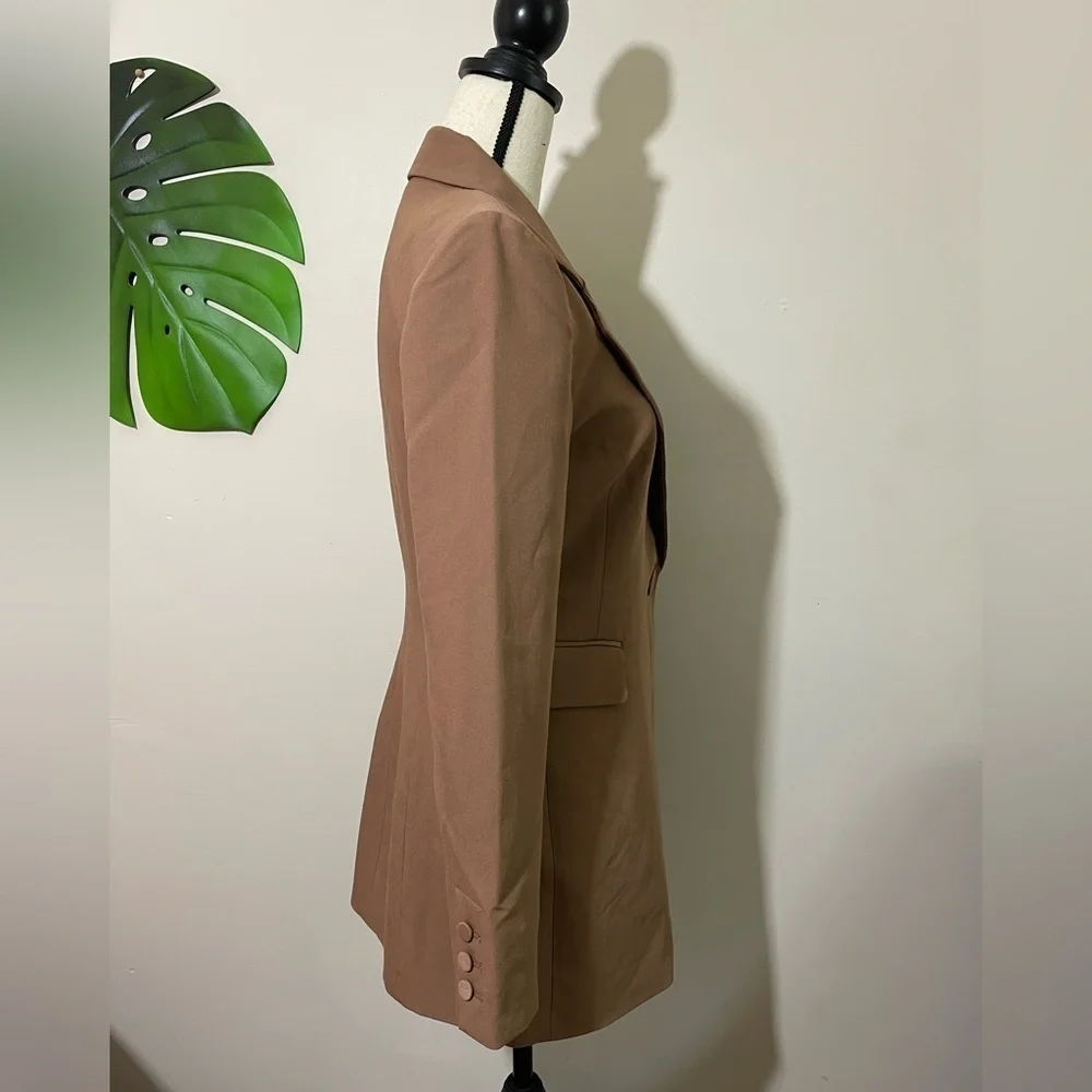 Bardot Camel Tan Single-Button Long Blazer